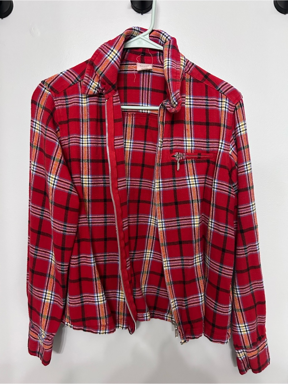 Old Navy Red Plaid Zip-Front Jean Jacket